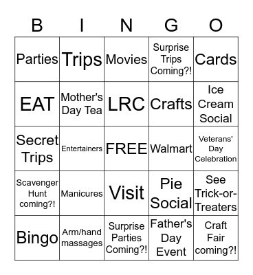 Fun Things To Do at The Villages Bingo Card