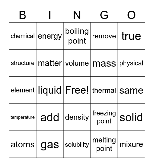 Matter Bingo Card