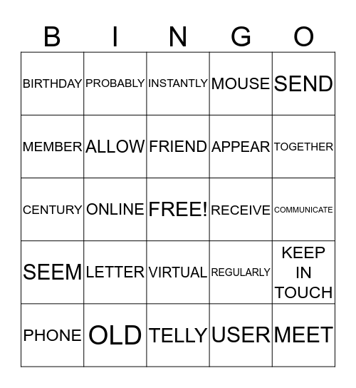 KEEP IN TOUCH Bingo Card