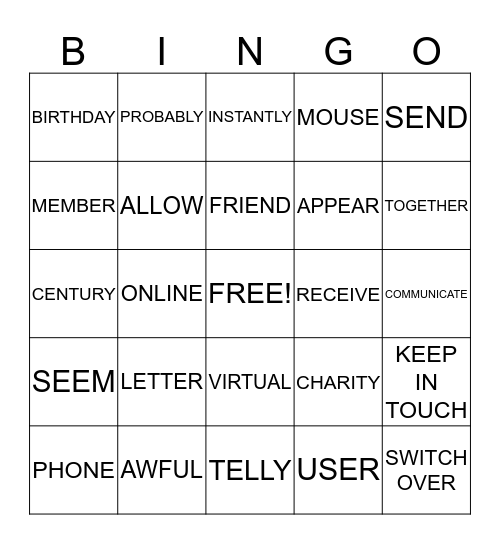 KEEP IN TOUCH Bingo Card