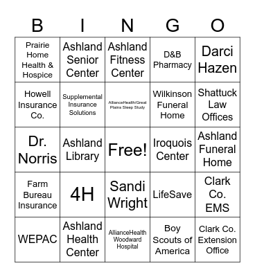 AHC Health Fair Bingo Card