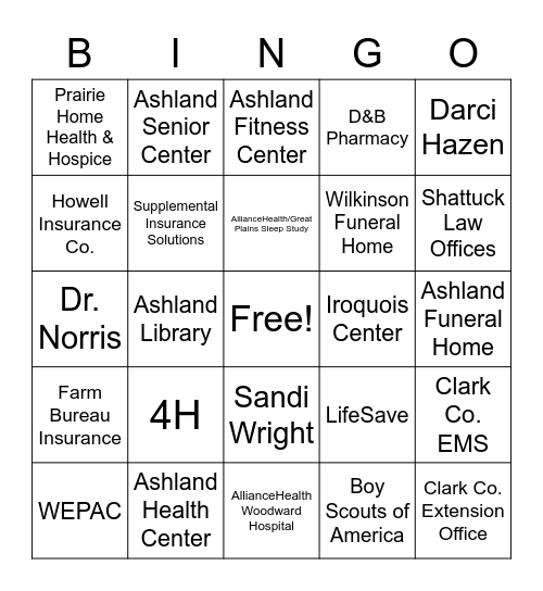 AHC Health Fair Bingo Card