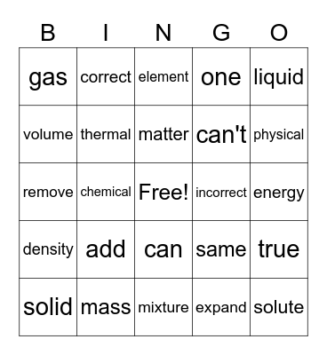 matter Bingo Card
