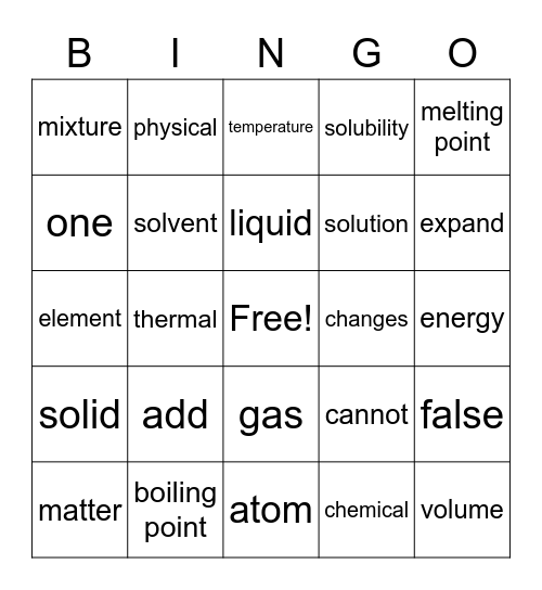 Matter Bingo Card