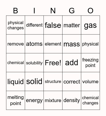 Matter Bingo Card