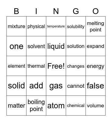 Matter Bingo Card