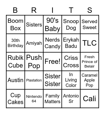 Brittany's 30th Birthday Bingo Card