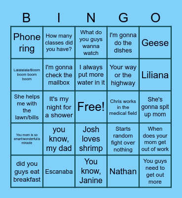 Nana Bingo Card