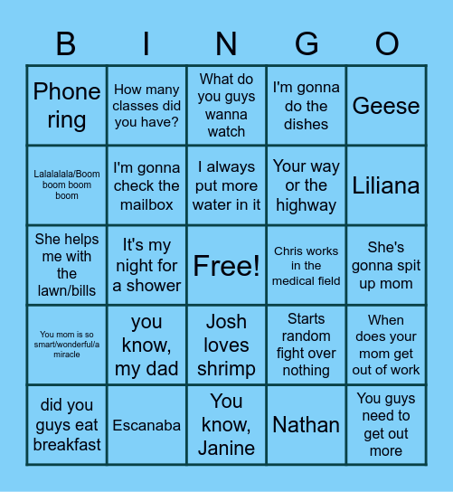 Nana Bingo Card