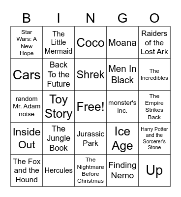 Movie Music Bingo Card