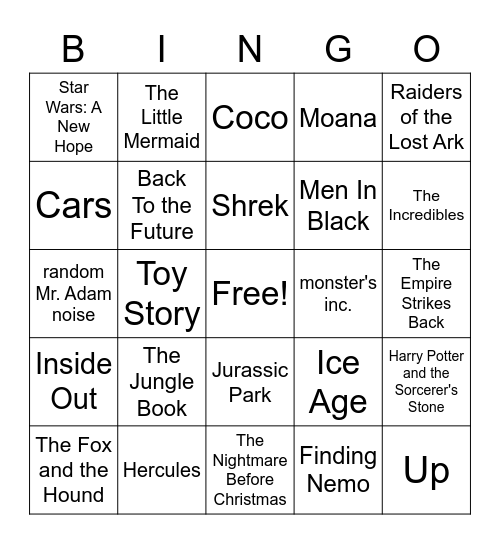 Movie Music Bingo Card