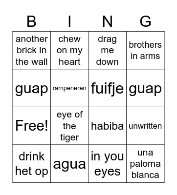 Muziek Bingo Card