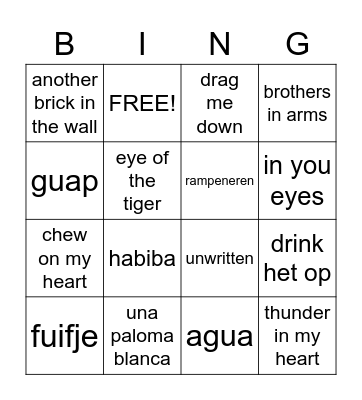Muziek Bingo Card