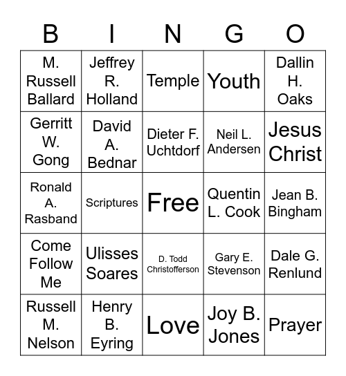 General Authorities BINGO Card