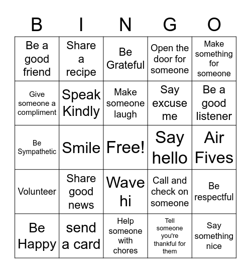 Being Kind Bingo Card