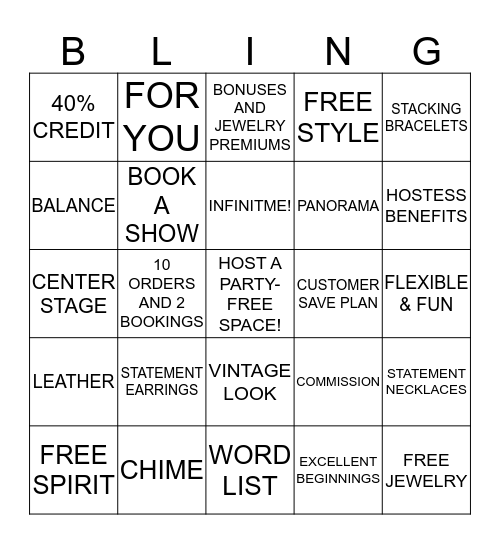 LIA SOPHIA BLINGO Bingo Card