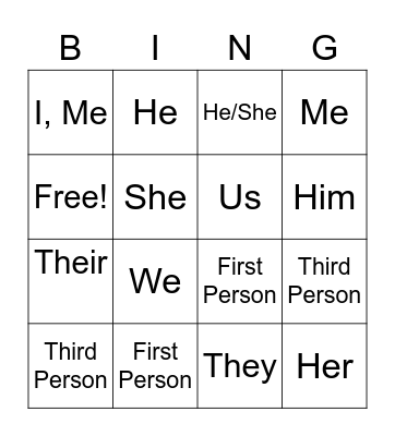 Point of View Bingo Card