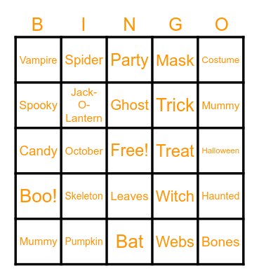 Fall Bingo Card