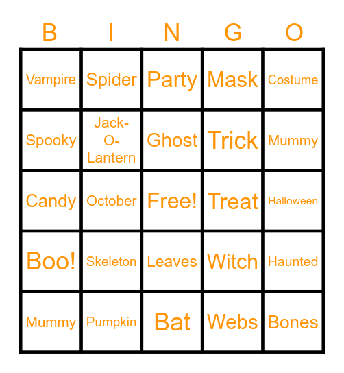 Fall Bingo Card