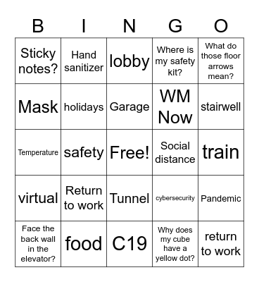 Return to Work Bingo Card