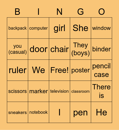 Classroom Vocab Bingo Card
