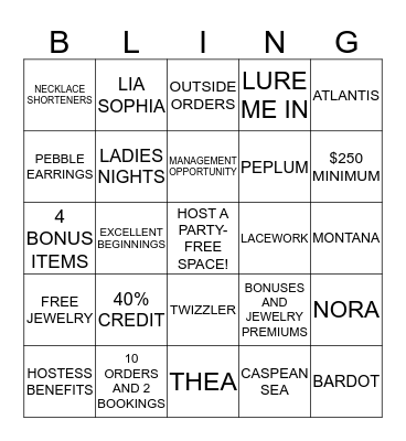 LIA SOPHIA BLINGO Bingo Card