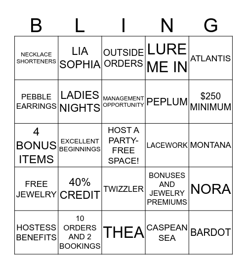 LIA SOPHIA BLINGO Bingo Card