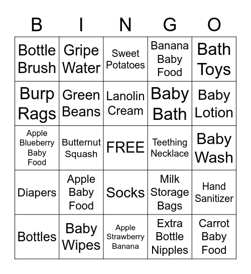 Diaper Bag Bingo Card