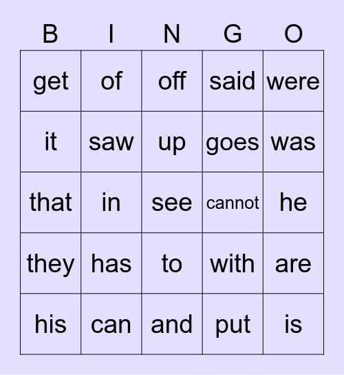 Sight Words Weeks 1-4 Bingo Card