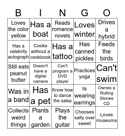 People Bingo Card