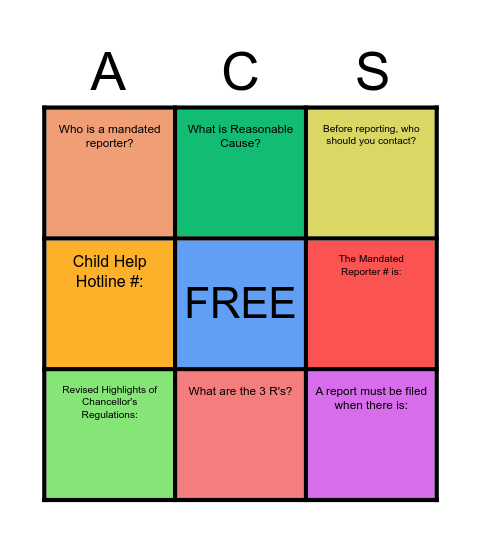 Professional Development: ACS Bingo Card