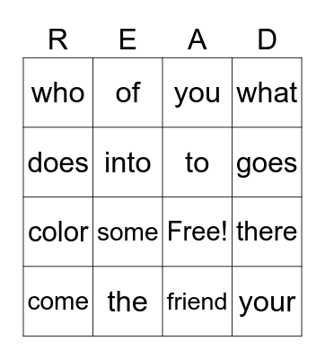 1st Grade Sight Words (Q1) Bingo Card