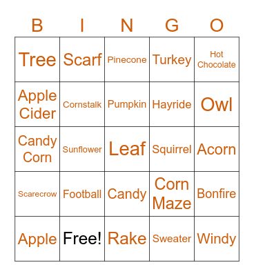 Fall Bingo Card