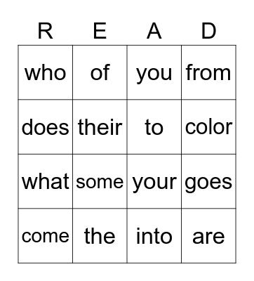 1st Grade Sight Words (Q1) Bingo Card
