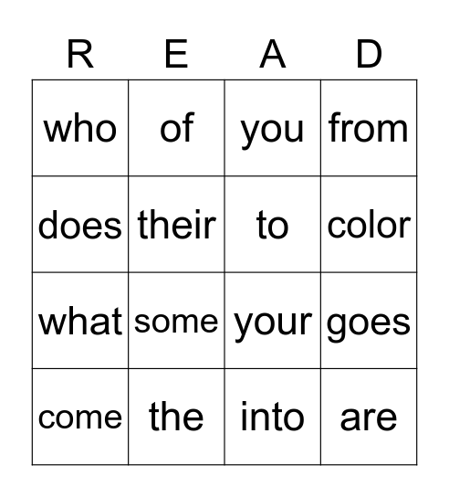 1st Grade Sight Words (Q1) Bingo Card