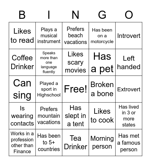 BINGO to meet you! Bingo Card