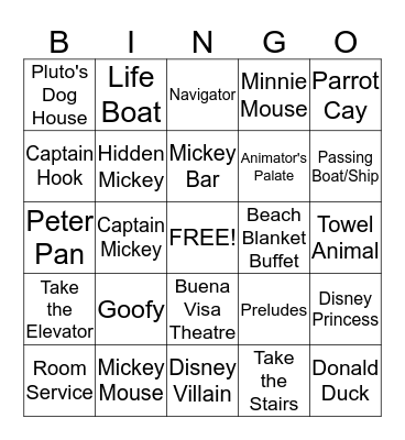 Disney Cruise Bingo Card