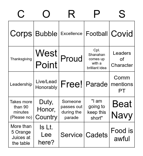 THAYER DINNER Bingo Card