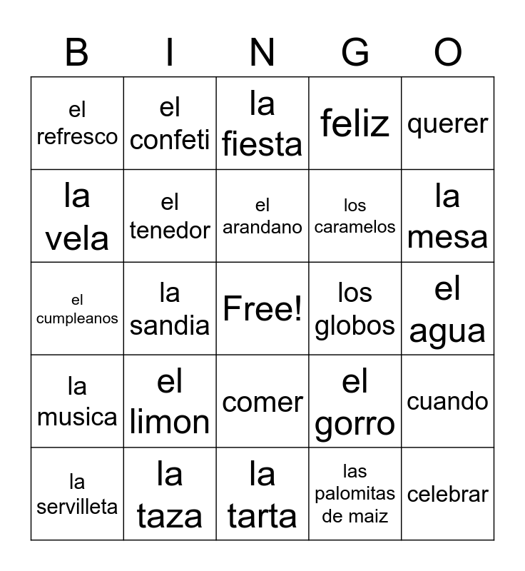 Feliz Cumpleanos! Bingo Card