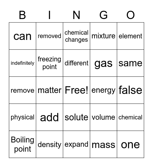 Matter Bingo Card