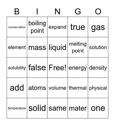 Matter Bingo Card