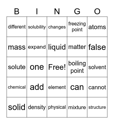 Matter Bingo Card