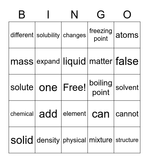 Matter Bingo Card