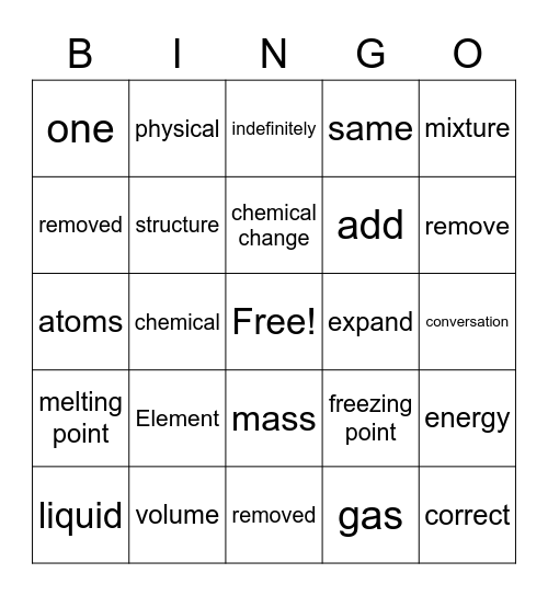 Matter Bingo Card