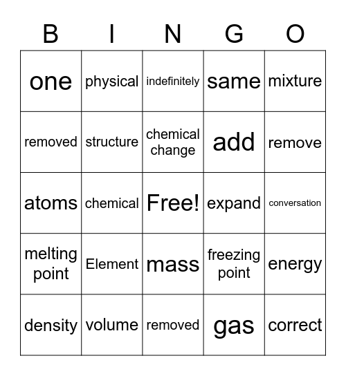 Matter Bingo Card