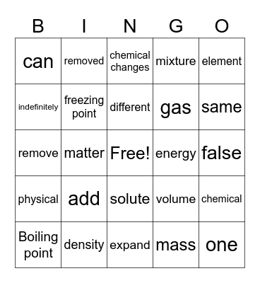 Matter Bingo Card