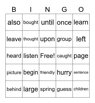 2 B Tricky Words Bingo Card