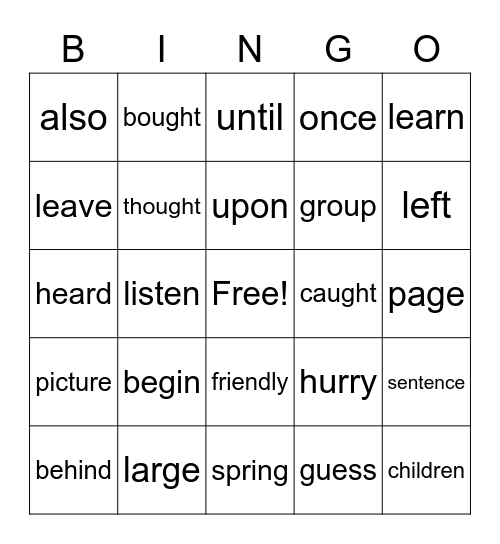 2 B Tricky Words Bingo Card