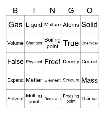 Matter Bingo Card