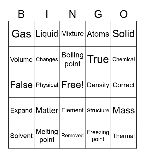 Matter Bingo Card